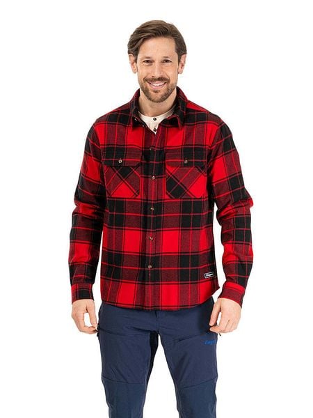 Bergans Koszula flanelowa "Nordmarka" - Relaxed fit - w kolorze czerwono-czarnym rozmiar: M. Czarne koszule męskie Bergans, m, bez wzorów, z bawełny, bez kołnierzyka, bez ramiączek. Za 218.57 zł.