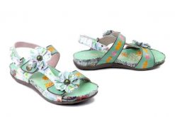 LAURA VITA 0007955 Liloo 06 menthe, sandały damskie. Zielone sandały damskie Laura Vita, bez wzorów, ze skóry, bez obcasa, na obcasie. Za 389.90 zł.