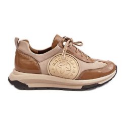 Damskie Buty Sportowe Skórzane Maciejka 06295-04 Beżowe beżowy. Brązowe buty sportowe na co dzień damskie bez wzorów, ze skóry. Za 606.69 zł.