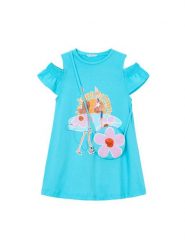 Mayoral Sukienka letnia 3941 Niebieski Regular Fit. Niebieskie sukienki dziewczęce Mayoral, na lato, bez wzorów, z bawełny, bez ramiączek. Za 149.99 zł.
