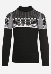Czarny Sweter Ozdobiony Geometrycznym Wzorem i Ściągaczami Liliatia. Czarne swetry męskie Born2be, m, bez wzorów, bez kołnierzyka. Za 64.99 zł.