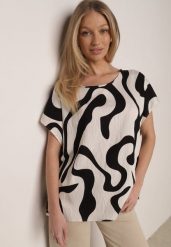 Czarna Wiskozowa Bluzka Oversize z Krótkim Rękawem w Abstrakcyjny Wzór Ginedina. Czarne bluzki damskie Born2be, l, bez wzorów, z materiału, casualowe, bez kołnierzyka, plus size, bez ramiączek. Za 49.99 zł.