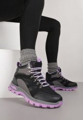 Czarno-Fioletowe Buty Trekkingowe Trapery Vices Ozdobione Przeszyciami Narrive. Czarne obuwie trekkingowe damskie Born2be. Za 89.99 zł.