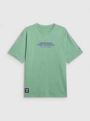 4F T-shirt loose z nadrukiem męski - miętowy M. Niebieskie t-shirty męskie 4f, m, bez wzorów, z materiału, bez kołnierzyka. Za 69.99 zł.