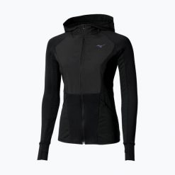 Kurtka do biegania damska Mizuno Active Warm Hybrid Full Zip Hooded. Czarne kurtki do biegania damskie Mizuno, bez wzorów, bez kaptura. Za 269.99 zł.
