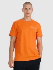 4F T-shirt regular z nadrukiem męski - pomarańczowy M. Brązowe t-shirty męskie 4f, m, bez wzorów, z bawełny, bez kołnierzyka. W wyprzedaży za 49.99 zł.