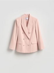 Dwurzędowa marynarka - pastelowy róż. Czerwone marynarki i żakiety damskie Reserved, l, bez wzorów, z tkaniny. Za 229.99 zł.