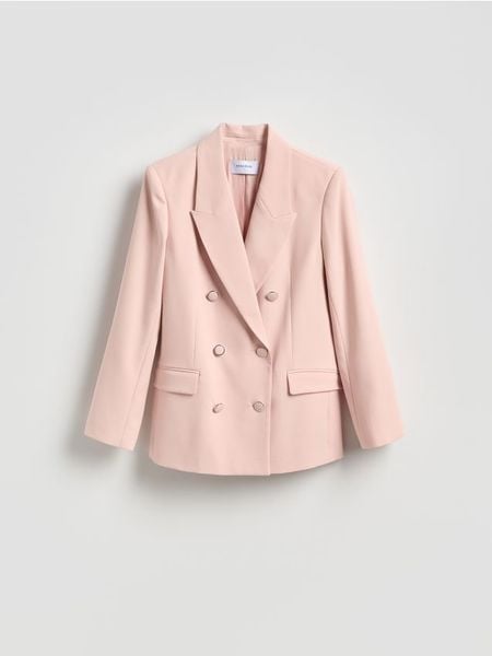 Dwurzędowa marynarka - pastelowy róż. Czerwone marynarki i żakiety damskie Reserved, l, bez wzorów, z tkaniny. Za 229.99 zł.