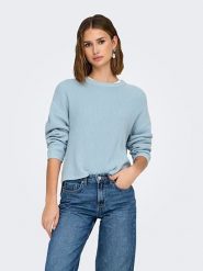 ONLY Sweter w kolorze błękitnym rozmiar: XL. Niebieskie swetry klasyczne damskie Only, xl, ze splotem, bez kołnierzyka. Za 74.63 zł.
