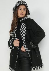 Czarna Kurtka Dwurzędowa z Paskiem Morli. Czarne kurtki damskie Born2be, na zimę, l, bez wzorów, bez kaptura. Za 119.99 zł.