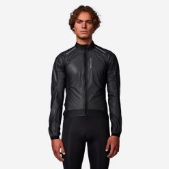 Kurtka rowerowa szosowa Van Rysel Racer Ultralight przeciwdeszczowa. Czarne kurtki męskie VAN RYSEL, l, bez wzorów, z materiału, sportowe, bez kaptura. Za 219.99 zł.