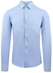 Elegancka Koszula z Dzianinowej Tkaniny - Prosty Krój - Błękitna. Niebieskie koszule męskie Pazzani, bez wzorów, z bawełny, bez kołnierzyka, bez ramiączek. Za 199.00 zł.