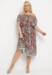 Zielono-Różowa Bawełniana Sukienka Hiszpanka ze Sznurkiem w Talii i Wzorem Paisley Anneipa. Zielone sukienki damskie Born2be, na lato, xl, bez wzorów, z bawełny, bez kołnierzyka, bez ramiączek, midi. W wyprzedaży za 63.99 zł.