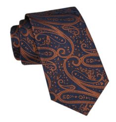 Modny Męski Krawat - Alties - Duży, Orientalny, Miedziany Wzór. Brązowe krawaty i muchy męskie Alties, bez wzorów, z tkaniny, eleganckie. Za 49.00 zł.