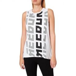 Koszulka treningowa damska Reebok Foundations. Białe bluzki sportowe damskie Reebok, uniwersalny, z dresówki, bez kołnierzyka, bez ramiączek. Za 133.00 zł.