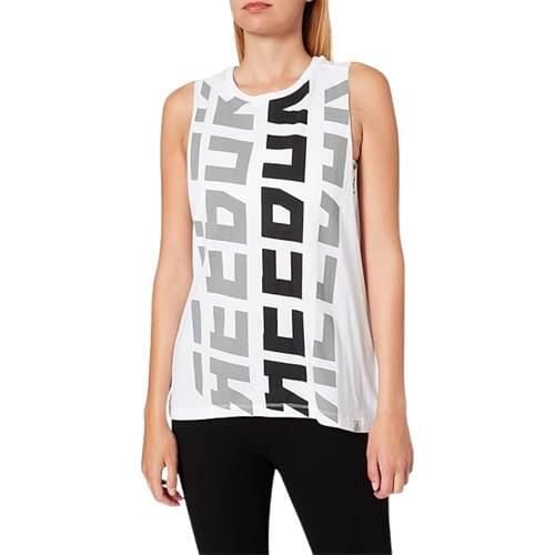 Koszulka treningowa damska Reebok Foundations. Białe bluzki sportowe damskie Reebok, uniwersalny, z dresówki, bez kołnierzyka, bez ramiączek. Za 128.00 zł.