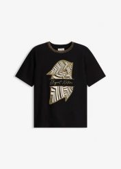 T-shirt z bawełny organcznej. Czarne t-shirty damskie bonprix, bez wzorów, z bawełny, bez kołnierzyka. Za 67.99 zł.
