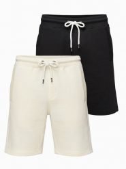 Zestaw dwóch męskich szortów dresowych basic - czarne/kremowe V2 - Rozmiar: L. Czarne szorty męskie Ombre Clothing, z aplikacjami, z bawełny, sportowe. Za 255.99 zł.
