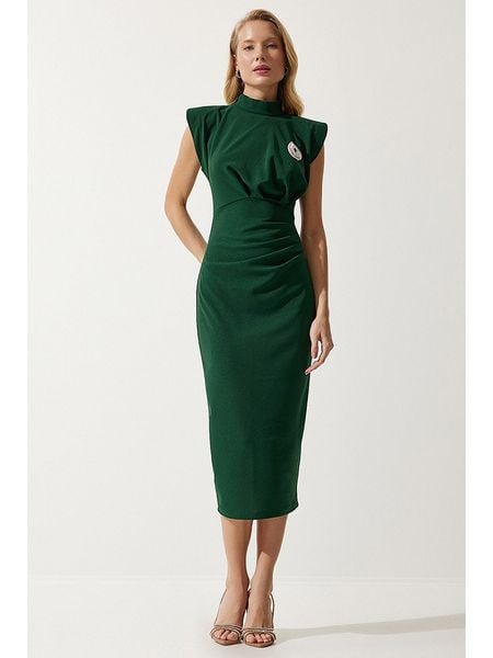 Happiness Istanbul Sukienka w kolorze ciemnozielonym rozmiar: 36. Zielone sukienki damskie Happiness Istanbul, bez wzorów, bez kołnierzyka, bez ramiączek, mini. Za 79.21 zł.