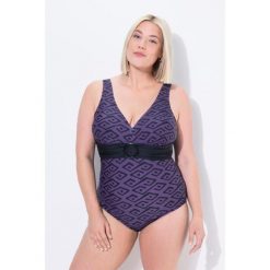 Damskie Kostium kąpielowy romby miękkie miseczki ozdobny pierścień. Fioletowe stroje jednoczęściowe damskie Ulla Popken, plus size, bez wzorów, plus size. W wyprzedaży za 203.99 zł.