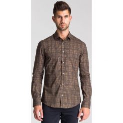 Brązowa koszula męska we wzór. Brązowe koszule męskie Versace Collection, m, bez wzorów, z bawełny, bez kołnierzyka, bez ramiączek. Za 419.60 zł.