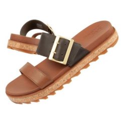Klapki Sorel Roaming Slide NL4177-242 brązowe. Brązowe klapki damskie bez wzorów, z gumy, bez obcasa. Za 212.19 zł.