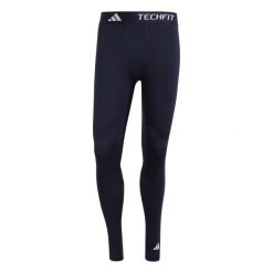 Legginsy adidas Techfit. Niebieskie spodnie sportowe męskie Adidas, z materiału. Za 174.50 zł.