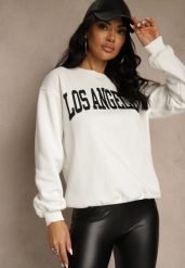 Biała Bluza z Bawełną Ozdobiona Napisem Fezolda. Białe bluzy bez kaptura damskie Renee, l, z bawełny. Za 59.99 zł.