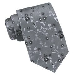 Modny Krawat Męski - Alties - Szary w Delikatne Kwiaty. Szare krawaty i muchy męskie Alties, bez wzorów, z tkaniny, eleganckie. Za 49.00 zł.