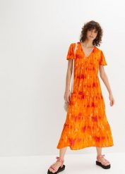 Sukienka midi z rękawami motylkowymi, falbanami i kieszeniami. Niebieskie sukienki damskie bonprix, bez wzorów, bez kołnierzyka, bez ramiączek, midi. Za 119.99 zł.