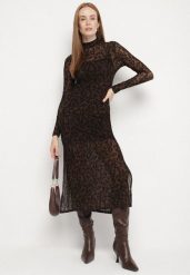Brązowa Dopasowana Sukienka Koktajlowa z Wiskozą z Welurowym Wzorem Kwiatów Alerre. Brązowe sukienki damskie Born2be, na co dzień, l, bez wzorów, z weluru, wizytowe, bez kołnierzyka, bez ramiączek, maxi, dopasowane. Za 139.99 zł.