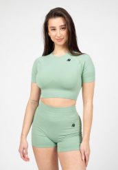 Whitney Bezszwowe Crop Top - Zielony. Zielone topy sportowe damskie GORILLA WEAR, m, bez wzorów, z nylonu, bez ramiączek. Za 193.00 zł.