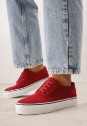 Czerwone Klasyczne Tenisówki z Ozdobnym Paskiem przy Podeszwie Ranora. Czerwone trampki i tenisówki damskie Born2be, bez wzorów, z dresówki. Za 49.99 zł.