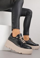 Czarne Półbuty ze Skóry Naturalnej na Platformie Esenia. Czarne półbuty damskie Renee, bez wzorów, ze skóry, eleganckie, bez obcasa, na platformie. Za 229.99 zł.