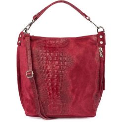 Shopperka skórzana wężowa BELTIMORE W10 bordowa. Czerwone shopper bag damskie z aplikacjami, z materiału, małe, zamszowe, bez dodatków. Za 241.99 zł.