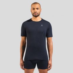 Koszulka męska ODLO Merino 160 BL Top - 100% wełna merino, krótki rękaw. Czarne t-shirty sportowe męskie Odlo, m, z bawełny, bez ramiączek, na fitness i siłownię. Za 263.99 zł.