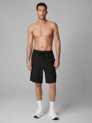 Spodenki plażowe boardshorty męskie 4F 4FWSS26UBDSM167. Czarne szorty męskie 4f, bez wzorów, z elastanu. Za 89.99 zł.