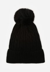 Czarna Czapka w Warkoczowy Splot z Pomponem Vetisare. Czarne czapki zimowe damskie Born2be, z dzianiny. Za 34.99 zł.