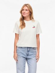 Vila Koszulka "Visybilla Cherry" w kolorze białym rozmiar: M. Białe bluzki damskie Vila, m, bez wzorów, z bawełny, bez kołnierzyka. Za 57.20 zł.