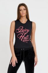 JUICY COUTURE Czarny top Juicy As Hell Tank. Czarne topy damskie Juicy Couture, s, bez wzorów, bez kołnierzyka. W wyprzedaży za 127.99 zł.