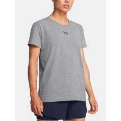 Koszulka damska Under Armour Rival Core SS. Szare bluzki damskie Under Armour, bez kołnierzyka, bez ramiączek. Za 69.99 zł.