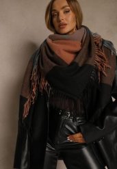 Brązowy Szalik Saltorin. Brązowe szaliki i kominy damskie Renee, bez wzorów, z bawełny. Za 49.99 zł.