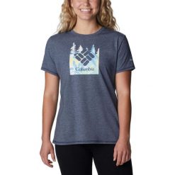 Koszulka sportowa damska Columbia Sun Trek SS Graphic z krótkim rękawem. Niebieskie bluzki sportowe damskie Columbia, na lato, s, bez wzorów, bez ramiączek. Za 149.00 zł.