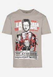 Szary Klasyczny T-shirt z Bawełny z Dużym Nadrukiem Gunelia. Szare t-shirty męskie Born2be, m, bez wzorów, z bawełny, bez kołnierzyka. Za 44.99 zł.