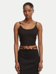 Guess Top E6GP01 KG322 Czarny Slim Fit. Czarne topy damskie Guess, s, z aplikacjami, z syntetyku, bez kołnierzyka. Za 174.99 zł.