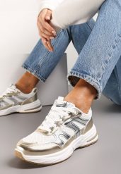 Złote Buty Sportowe Ozdobione Siateczką i Metalicznymi Wstawkami Lawinle. Żółte buty sportowe na co dzień damskie Renee, bez wzorów. Za 109.99 zł.