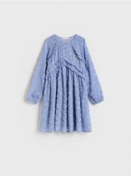 Sukienka z długim rękawem - granatowy. Niebieskie sukienki dziewczęce Reserved, bez wzorów, z dzianiny, bez ramiączek, długie. W wyprzedaży za 35.99 zł.