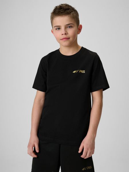 4F T-shirt regular z nadrukiem dziecięcy 4F JUNIOR x Robert Lewandowski - czarny 152 (11-12 lat). Czarne koszulki dziewczęce 4f, l, bez wzorów, z bawełny, bez ramiączek. Za 59.99 zł.