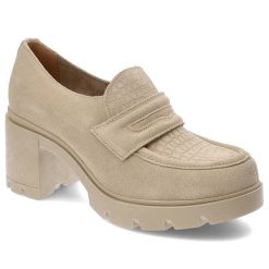 Beżowe Półbuty Lemar Wygodne Skórzane Buty. Brązowe półbuty damskie Lemar, bez wzorów, biznesowe, bez obcasa, na słupku. Za 329.00 zł.