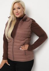 Brązowa Pikowana Kamizelka z Odpinanym Kapturem i Kieszeniami na Suwak Nairisse. Brązowe kamizelki damskie Born2be, l, z jeansu. Za 139.99 zł.